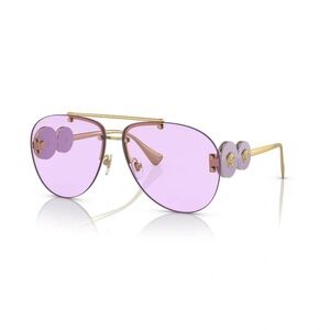 Purple AUTHENTIC Versace Rimless Aviator Sunglasses - Gold Frame, Case included